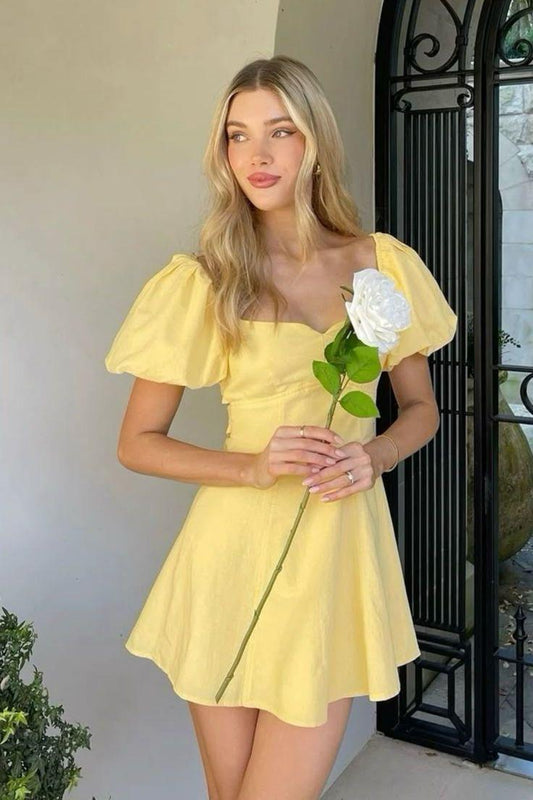 Yellow Sunlit Puff Dress